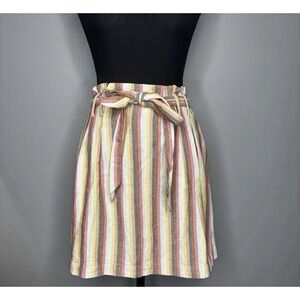 American Eagle Outfitters Women's Striped Mini Skirt Size S Tie Belt Waist Linen